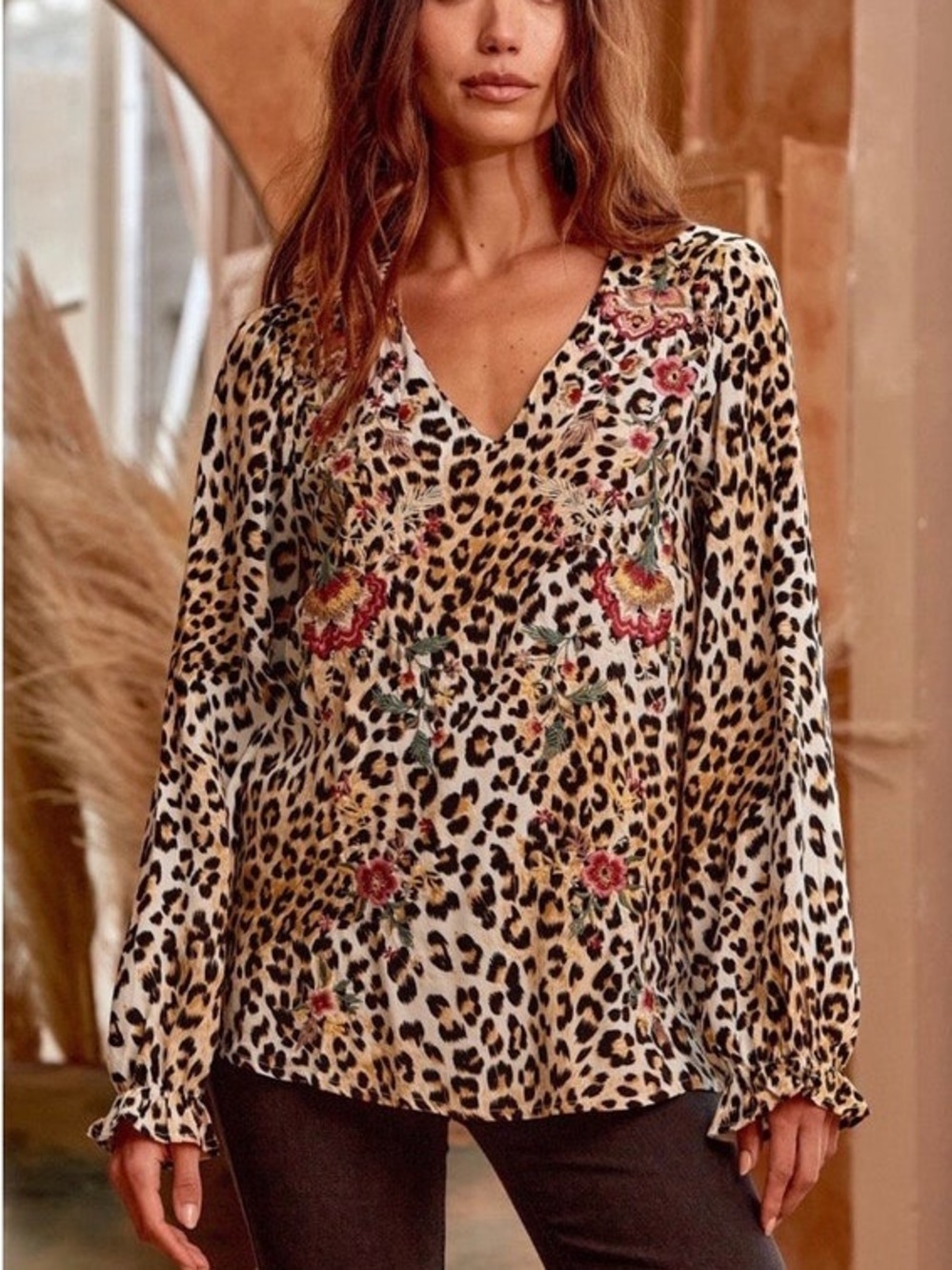 Savanna Jane White and Black Leopard Print Blouse